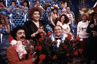 TRASMISSIONE TV DI RENZO ARBORE CON FRASSICA E NILLA PIZZI (ROMA - 1979-11-02, Kronos / GIACOMINOFOTO) p.s. la foto e' utilizzabile nel rispetto del contesto in cui e' stata scattata, e senza intento diffamatorio del decoro delle persone rappresentate