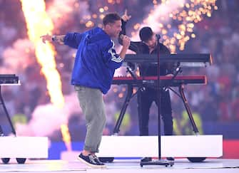 BERLIN, GERMANY - JULY 14: Ryan Tedder of OneRepublic performs prior to the UEFA EURO 2024 final match between Spain and England at Olympiastadion on July 14, 2024 in Berlin, Germany. (Photo by Stu Forster/Getty Images)