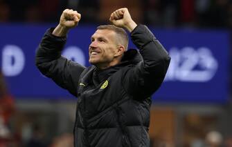 Inter Milan s Edin Dzeko jubilates during the UEFA Champions League semi final 1st leg  match between Ac Milan and Inter at Giuseppe Meazza stadium in Milan, 10 May 2023.
ANSA / MATTEO BAZZI



