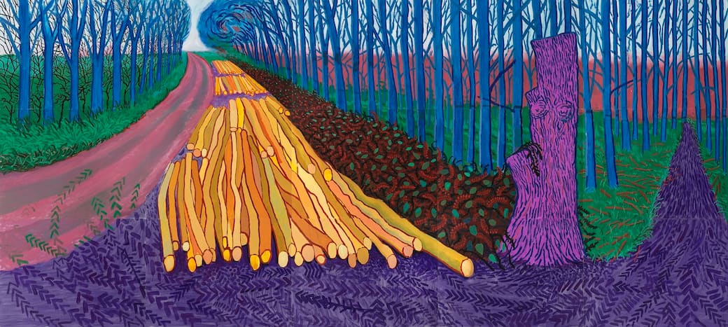 David Hockney, Winter Timber, 2009. Oil on 15 canvases (36 x 48" each), 274.32 x 609.6 cm (108 x 240 Inches) © David Hockney. Photo Credit: Jonathan Wilkinson