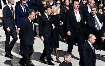 VATICAN CITY, VATICAN - APRILÂ 26: France's President Emmanuel Macron and France's First Lady Brigitte Macron arrive at the funeral of Pope Francis in St. Peterâ  s Square on April 26, 2025 in Vatican City, Vatican. Pope Francis died on April 21st at the age of 88. Born in Argentina as Jorge Mario Bergoglio, he was the first Latin American and the first Jesuit to become Pope when elected in 2013. Taking the name Francis after St Francis of Assisi, he promoted a more humble version of the papacy than many of his predecessors. He will be buried outside of the Vatican in a simple wooden coffin at the Basilica Santa Maria Maggiore.  (Photo by Antonio Masiello/Getty Images)