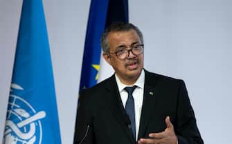 WHO Director-General Tedros Adhanom Ghebreyesus delivers a speech 
 French President Emmanuel Macron attending the  ceremony for the opening of the World Health Organisation Academy in Lyon, eastern France, on September 27, 2021.