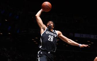 BROOKLYN, NY - APRIL 4: Spencer Dinwiddie #26 of the Brooklyn Nets drives to the basket during the game against the Minnesota Timberwolves on April 4, 2023 at Barclays Center in Brooklyn, New York. NOTE TO USER: User expressly acknowledges and agrees that, by downloading and or using this Photograph, user is consenting to the terms and conditions of the Getty Images License Agreement. Mandatory Copyright Notice: Copyright 2023 NBAE (Photo by Nathaniel S. Butler/NBAE via Getty Images)
