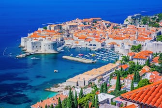 Dubrovnik, Croatia. A panoramic view of the walled city.