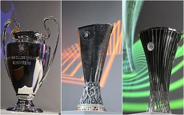 La coppa della Champions League, dell'Europa League e della Conference League