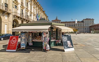 A newsstand / kiosk on Piazza Castello in Turin,Italy
