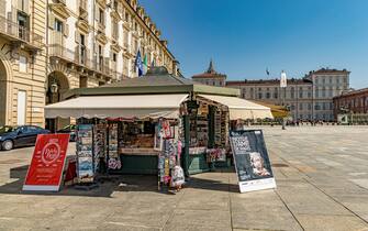 A newsstand / kiosk on Piazza Castello in Turin,Italy