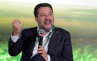 Il ministro delle Infrastrutture e Trasporti Matteo Salvini allÕAssemblea Generale di Confagricoltura presso il Palazzo della Cancelleria
Roma, 13 luglio 2023. 
ANSA/FABIO CIMAGLIA NPK

