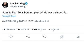Il post di Stephen King dedicato a Tony Bennett