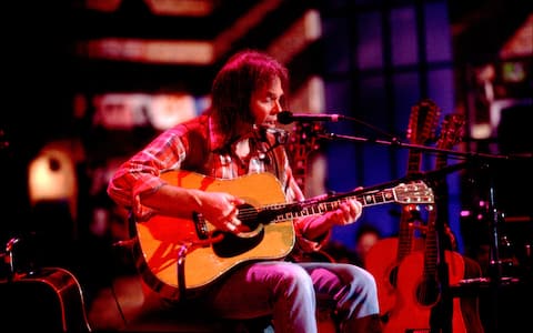 Neil Young at WTTW for a taping of ther series "Centerstage" on November 16, 1992 in Chicago, Il. (Photo by Paul Natkin/Getty Images) 


