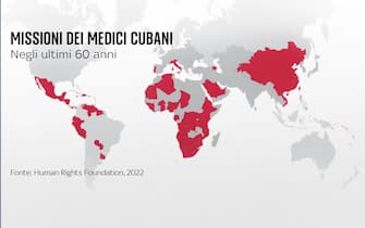 La mappa raffigura le missioni dei medici cubani degli ultimi 60 anni