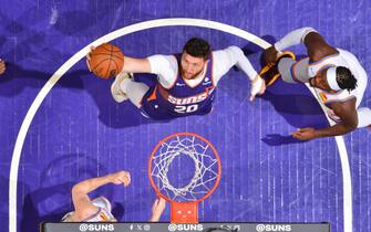 PHOENIX, AZ - MARCH 3: Jusuf Nurkic #20 of the Phoenix Suns drives to the basket during the game against the Oklahoma City Thunder on March 3, 2024 at Footprint Center in Phoenix, Arizona. NOTE TO USER: User expressly acknowledges and agrees that, by downloading and or using this photograph, user is consenting to the terms and conditions of the Getty Images License Agreement. Mandatory Copyright Notice: Copyright 2024 NBAE (Photo by Barry Gossage/NBAE via Getty Images)