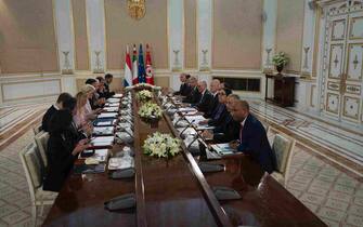 The joint meeting of the Italian Prime Minister Giorgia Meloni, the EU President Ursula von der Leyen and the Dutch Prime Minister Mark Rutte with the Tunisian President Kais Saied is underway in the Presidential Palace of Carthage, Tunisia, 11 June 2023.
ANSA/CHIGI PALACE PRESS OFFICE/FILIPPO ATTILI
+++ ANSA PROVIDES ACCESS TO THIS HANDOUT PHOTO TO BE USED SOLELY TO ILLUSTRATE NEWS REPORTING OR COMMENTARY ON THE FACTS OR EVENTS DEPICTED IN THIS IMAGE; NO ARCHIVING; NO LICENSING +++ NPK +++