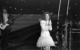 Eurovision Song Contest Winner Celine Dion of Switzerland on stage in the RDS, Dublin, 30/04/1988 (Part of the Independent Newspapers Ireland/NLI Colection). (Photo by Independent News and Media/Getty Images)