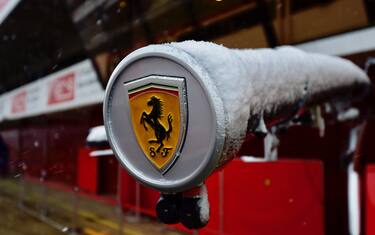 Ferrari pit box and logo as snow stops testing at Formula One Testing, Day Three, Barcelona, Spain, 28 February 2018.