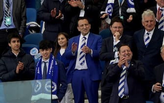 Brighton and Hove Albion Owner, Tony Bloom, (centre) seen during the Premier League match at the American Express Community Stadium, Brighton. Picture date: Sunday May 21, 2023.