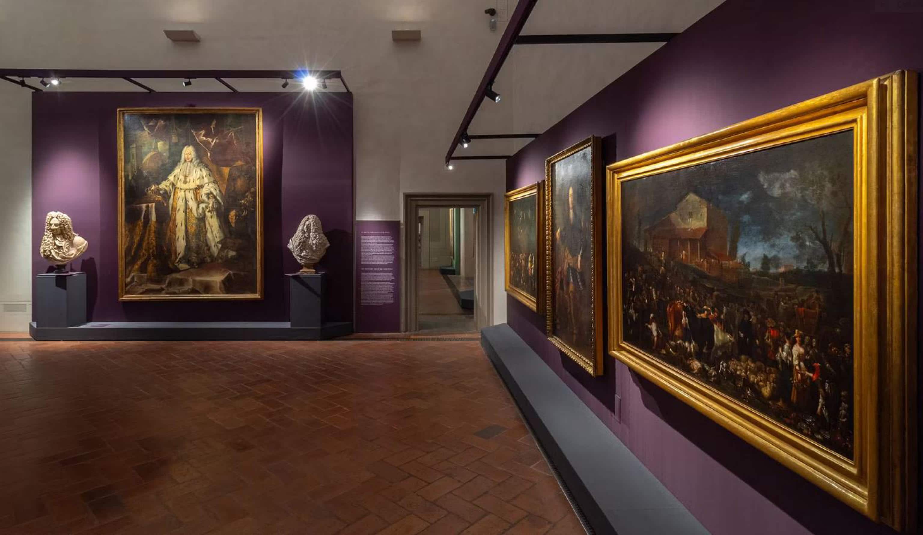 Il 'Ritratto di Ferdinando de' Medici gran principe di Toscana' (II da D), di Anton Domenico Gabbiani, danneggiato oggi agli Uffizi da un visitatore che è inciampato mentre si faceva un selfie, 21 giugno 2025. ANSA/US GALLERIE DEGLI UFFIZI +++ NPK +++ NO SALES, EDITORIAL USE ONLY +++