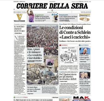 la prima pagina del corriere