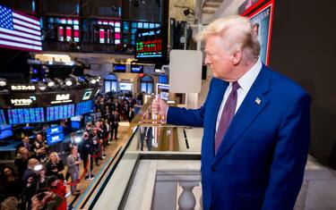 The New York Stock Exchange welcomes U.S. President-Elect Donald J. Trump, today, Thursday, December 12, 2024, to honor President-Elect Donald J. Trump being named TIME’s Person of the Year. To honor the occasion, U.S. President-Elect Donald J. Trump rings The Opening Bell®, joined by ICE CEO Jeff Sprecher, TIME CEO Jessica Sibley, and NYSE President Lynn Martin. (Photo by NYSE Group via Sipa USA)