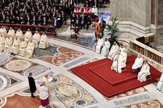 epa11144513 A handout picture provided by the Vatican Media shows Pope Francis attends a Holy Mass for Canonization of Maria Antonia of Saint Joseph de Paz y Figueroa in Saint Peter's Basilica, Vatican City, 11 February 2024.  On the anniversary of the first apparition of the Blessed Virgin Mary in Lourdes, Pope Francis canonized Maria Antonia of Saint Joseph de Paz y Figueroa, also known as Mama Antula, the founder of the House for Spiritual Exercises of Buenos Aires.  EPA/VATICAN MEDIA HANDOUT  HANDOUT EDITORIAL USE ONLY/NO SALES HANDOUT EDITORIAL USE ONLY/NO SALES