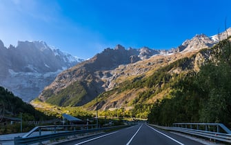 Road leading to the Mont Blanc tunnel, in the Aosta Valley, near Courmayeur, Italy