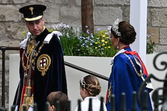 Britain's Prince William, Prince of Wales and Britain's Catherine, Princess of Wales arrive at Westminster Abbey in central London on May 6, 2023, ahead of the coronations of Britain's King Charles III and Britain's Camilla, Queen Consort. - The set-piece coronation is the first in Britain in 70 years, and only the second in history to be televised. Charles will be the 40th reigning monarch to be crowned at the central London church since King William I in 1066. Outside the UK, he is also king of 14 other Commonwealth countries, including Australia, Canada and New Zealand. Camilla, his second wife, will be crowned queen alongside him, and be known as Queen Camilla after the ceremony. (Photo by Paul ELLIS / AFP) (Photo by PAUL ELLIS/AFP via Getty Images)
