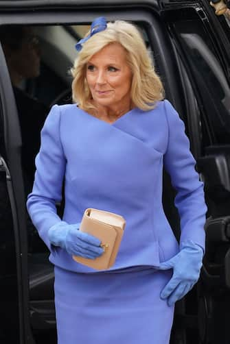 First Lady of the United States, Dr Jill Biden arriving ahead of the coronation ceremony of King Charles III and Queen Camilla at Westminster Abbey, central London. Picture date: Saturday May 6, 2023. (Photo by Jacob King/PA Images via Getty Images)