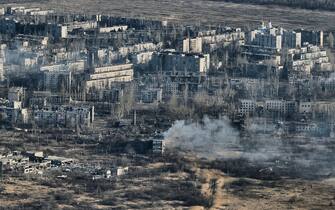 AVDIIVKA, UKRAINE - FEBRUARY 15: A general view of the city's destroyed buildings on February 15, 2024 in Avdiivka district, Ukraine. The Russian army is advancing on the flanks of the city, firing non-stop artillery, shelling the city with guided aerial bombs (FAB-500). Both Ukraine and Russia have recently claimed gains in the Avdiivka, where Russia is continuing a long-running campaign to capture the city, located in the Ukraine's eastern Donetsk Region. Last week, the Russian army was successful in advancing towards the city and captured the main supply road (Photo by Kostiantyn Liberov/Libkos/Getty Images)