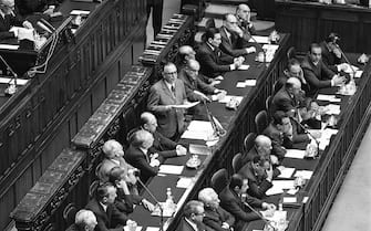 Il neo Presidente dl Consiglio Mariano Rumor presenta il nuovo Governo alla Camera, Roma 8 agosto 1969.
ANSA/OLDPIX