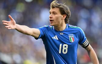 HARRISON, NEW JERSEY - MARCH 24:   Nicolo Barella of Italy reacts during the International Friendly match against Ecuador at Red Bull Arena on March 24, 2024 in Harrison, New Jersey. (Photo by Claudio Villa/Getty Images)