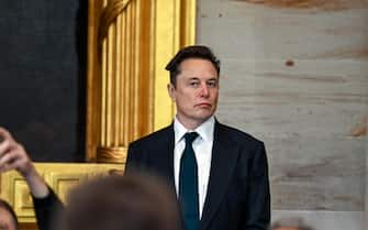 epa11838743 Elon Musk arrives before the inauguration of Donald Trump as the 47th president of the United States takes place inside the Capitol Rotunda of the U.S. Capitol building in Washington, D.C., USA, 20 January 2025. It is the 60th U.S. presidential inauguration and the second non-consecutive inauguration of Trump as U.S. president.  EPA/KENNY HOLSTON / POOL