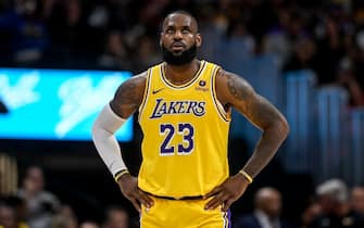 DENVER, CO - OCTOBER 24: LeBron James (23) of the Los Angeles Lakers takes a deep breath against the Los Angeles Lakers during the third quarter at Ball Arena in Denver on Tuesday, October 24, 2023. (Photo by AAron Ontiveroz/The Denver Post)