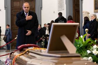 Bruno Vespa alla camera ardente di Maurizio Costanzo all'interno della Protomoteca al Campidoglio, Roma 26 febbraio 2023. 
ANSA/MASSIMO PERCOSSI