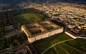 Famous Italy city Caserta from aerial view, UNESCO