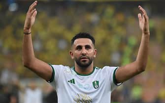 epa10904460 Al-Ahli player Riyad Mahrez celebrates after the Saudi League match between Al-Ittihad and Al-Ahli, in Jeddah, Saudi Arabia, 06 October 2023.  EPA/STR