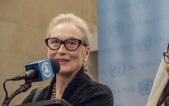 Mandatory Credit: Photo by Bianca Otero/ZUMA Press Wire/Shutterstock (14736068s)
MERYL STREEP speaks during a press conference with, ROSEMARY DI CARLO, MARGOT WALLSTROM, HABIBA SARABI, FAWZIVA KOOFI , ASILA WARDAK as they stand together stand together during the 79th Session of UNGA after an event 'The Inclusion of Women in the Future of Afghanistan' which focuses on women and children's rights in Afghanistan and the future of equality. .The former member of parliament and advocates came together to raise awareness at the end of Summit of the Future, a focus on inclusivity with youth and future generations.
UNGA 79th - Women's Rights - MERYL STREEP and Former Afghan Members of Parliament Show Solidarity, New York, USA - 23 Sep 2024