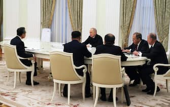 Russian President Vladimir Putin meets with China's Director of the Office of the Central Foreign Affairs Commission Wang Yi at the Kremlin in Moscow on February 22, 2023. (Photo by Anton Novoderezhkin / SPUTNIK / AFP) (Photo by ANTON NOVODEREZHKIN/SPUTNIK/AFP via Getty Images)