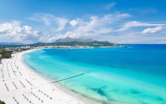 Aerial view of Platja de Muro in Alcudia bay, Majorca Island, Spain