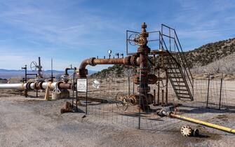 The wellhead of a geothermal injection well that returns cooled water from a geothermal plant. Blundell Geothermal Power Plant near Milford, Utah. (photo by: Jon G. Fuller/VW Pics/ Universal Images Group via etty Images)