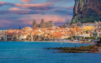 Landscape view of Cefalu Town on Meditteranean Sea in the summer holiday, in Italy - Europe