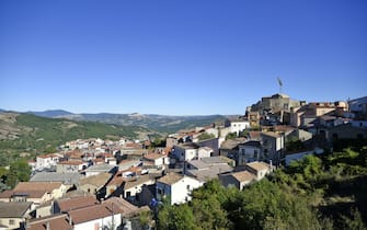 Panoramic view of Laurenzana, an old town in the Basilicata region, Italy.