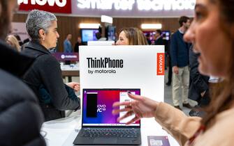 Visitors walk at the LENOVO during the Mobile World Congress 2023 (MWC), the telecom industry's biggest annual gathering on February 28, 2023 in Barcelona, Spain. (Photo by Chris Jung/NurPhoto via Getty Images)