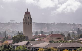 PALO ALTO, CA - NOVEMBER 18:  A general view of the campus of Stanford University including Hoover Tower as seen from Stanford Stadium on the day of the 126th Big Game between the Stanford Cardinal and the California Golden Bears played on November 18, 2023 at Stanford Stadium.  (Photo by David Madison/Getty Images)