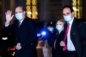 Nicola Zingaretti (L), Valentina Cuppi (C) and Andrea Marcucci (R) of the "Democratic Party" Parliamentary Groups of the Senate of the Republic and the Chamber of Deputies arrive for a meeting with Italian President Sergio Mattarella at the Quirinale Palace for the first round of formal political consultations following the resignation of Prime Minister Giuseppe Conte, in Rome, Italy, 28 January 2021. ANSA/ANGELO CARCONI