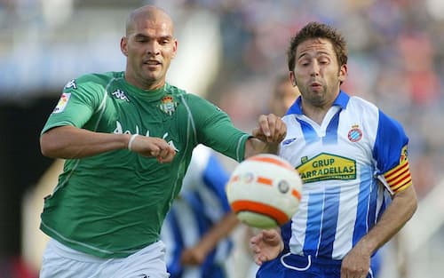 BARCELONA, SPAIN - APRIL 23:  Raul Tamudo of Espanyol and Rivas of Real Betis in action during the La Liga match between RCD Espanyol and Real Betis at the Lluis Companys stadium on April 23, 2006, in Barcelona, Spain. (Photo by Luis Bagu/Getty Images).
