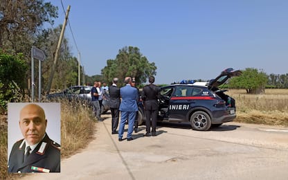 In una combo il carabiniere Carlo Legrottaglie, e il luogo dove è stato ucciso all'alba a colpi di arma da fuoco durante un'attività di controllo nella zona industriale di Francavilla Fontana, in provincia di Brindisi, in contrada Rosea, 12 giugno 2025. ANSA