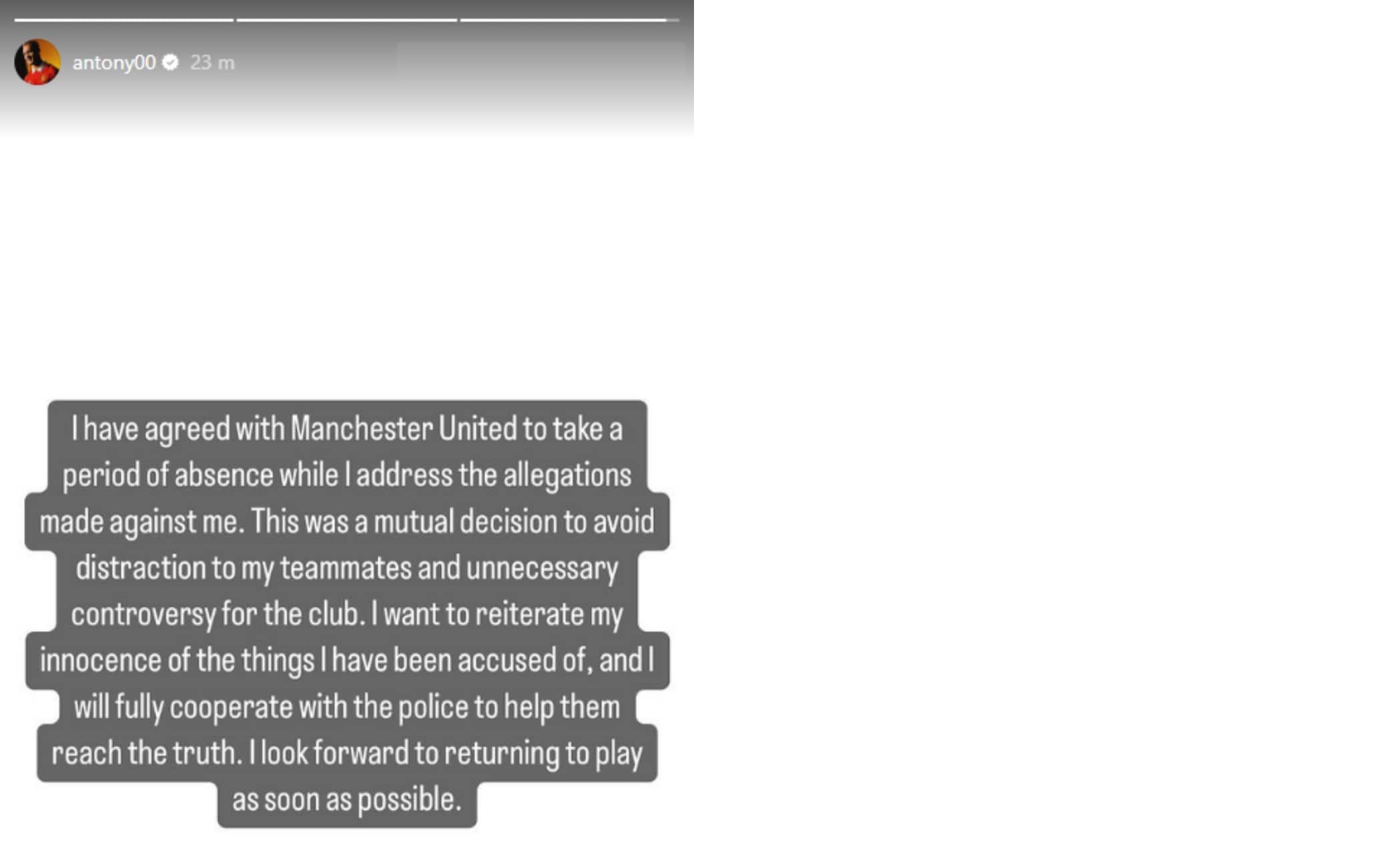 La story di Antony su Instagram