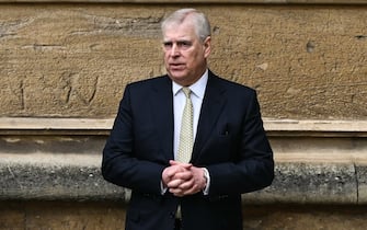 Britain's Prince Andrew, Duke of York reacts as he arrives at St. George's Chapel, Windsor Castle, to attend the Easter Mattins Service, on March 31, 2024. (Photo by JUSTIN TALLIS / AFP)