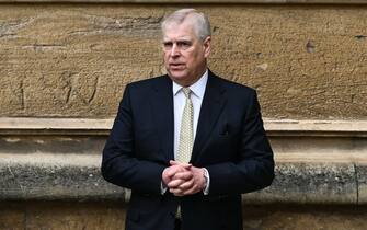 Britain's Prince Andrew, Duke of York reacts as he arrives at St. George's Chapel, Windsor Castle, to attend the Easter Mattins Service, on March 31, 2024. (Photo by JUSTIN TALLIS / AFP)