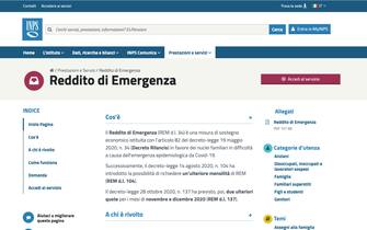 La pagina Inps del Reddito di emergenza